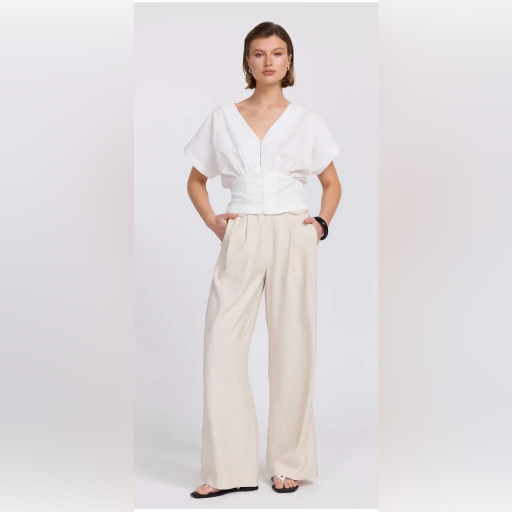 SOVERE Small The Versed Cotton Ribbed Short Sleeve Blouse Orig $150